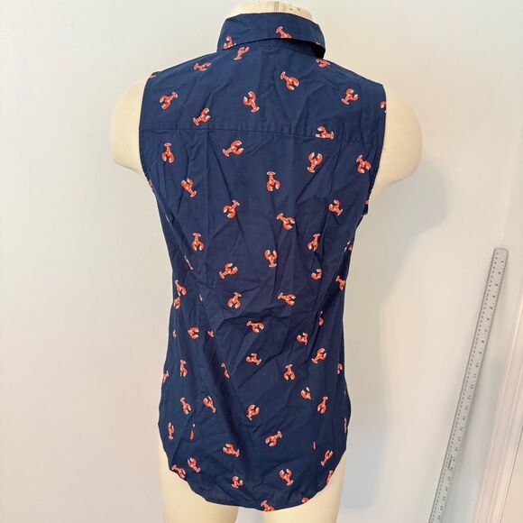 NWT J. Crew Navy Lobster Print Sleeveless Poplin Shirt in Signature Fit Size XS - Picture 3 of 8